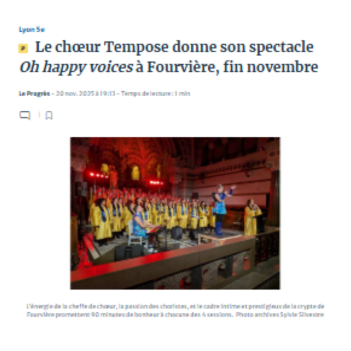 Article Le Progrès - Choeur Tempose - Fourvière 2025